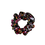 Black Floral Ribbed Scrunchie - ElleaShop