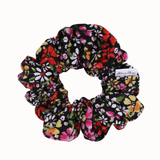 Black Floral Ribbed Scrunchie - ElleaShop