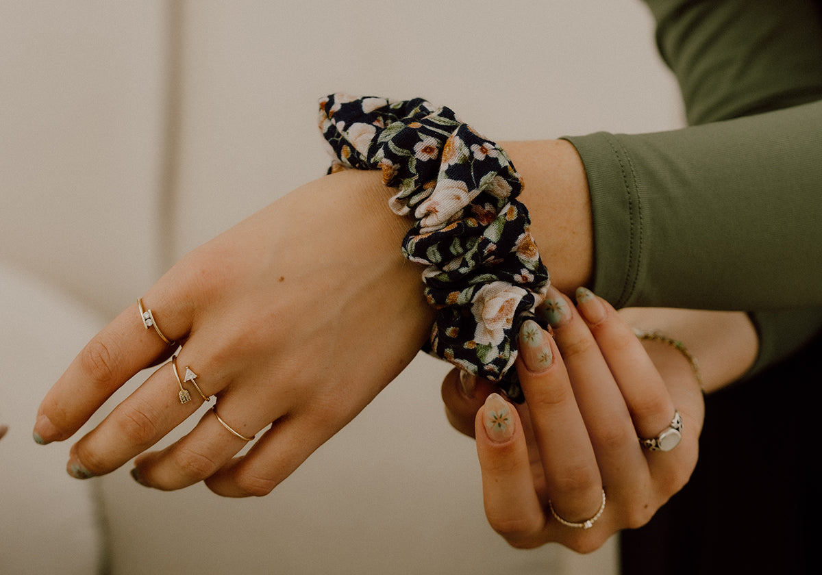 Navy Floral Muslin Scrunchie - ElleaShop
