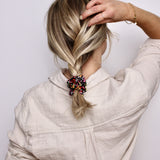 Black Floral Ribbed Scrunchie - ElleaShop