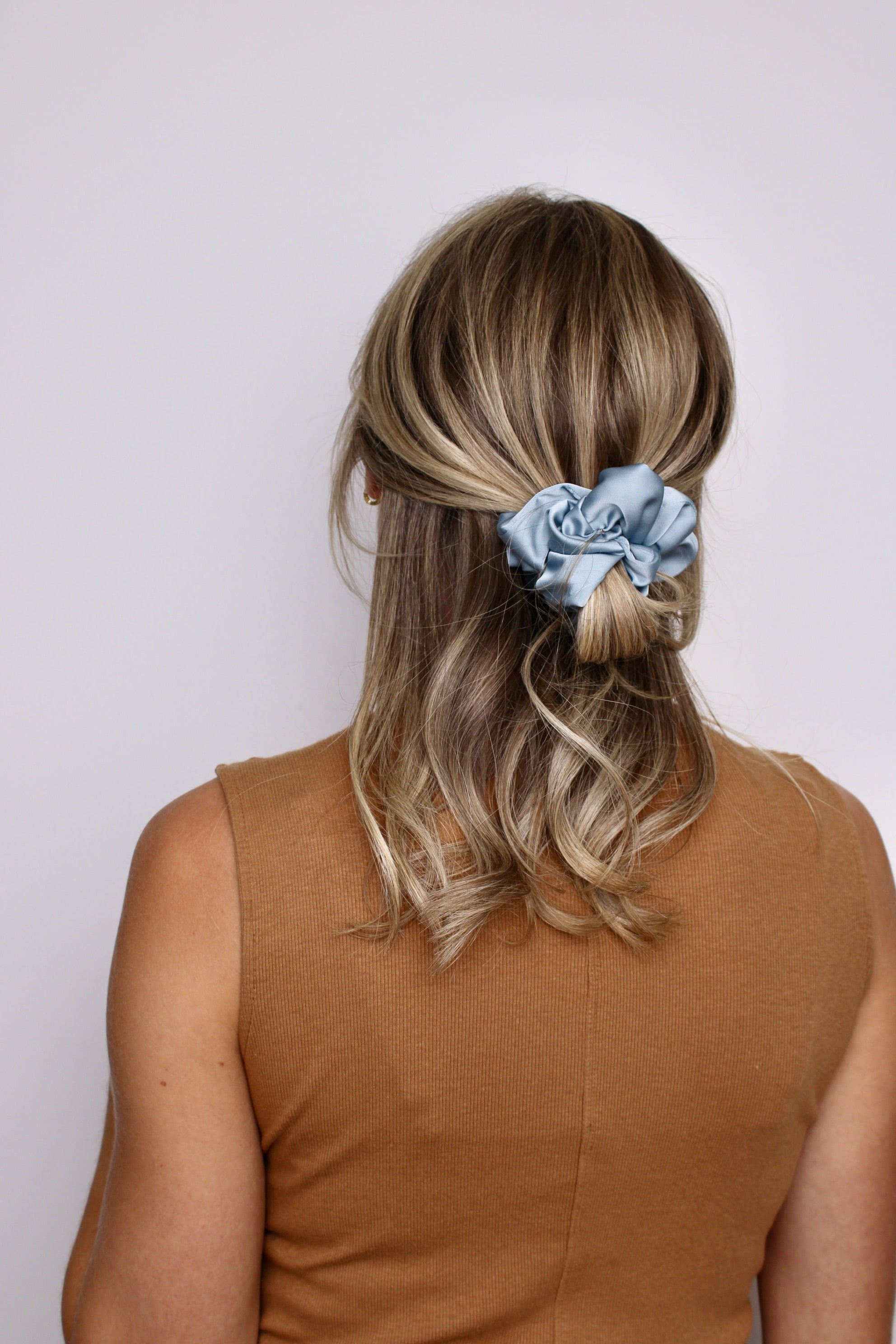 Soft Blue Satin Scrunchie - ElleaShop