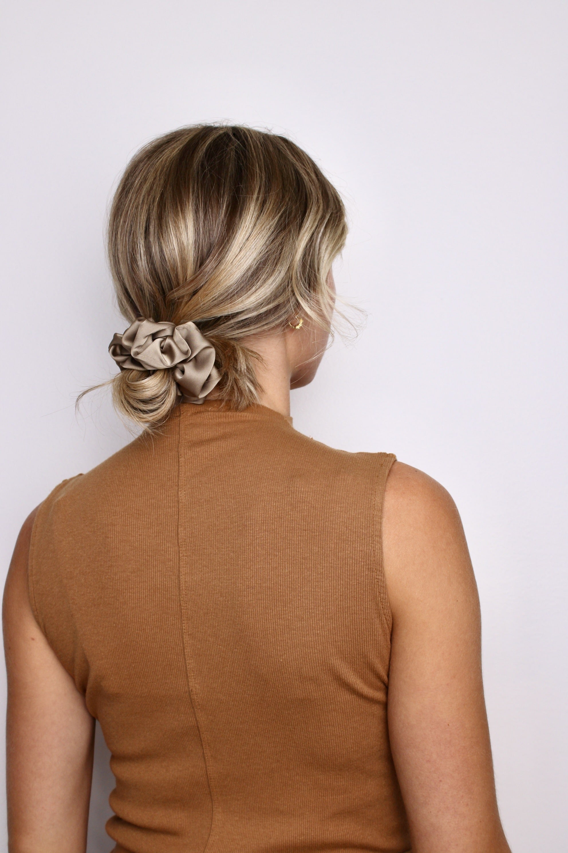 Taupe Satin Scrunchie - ElleaShop