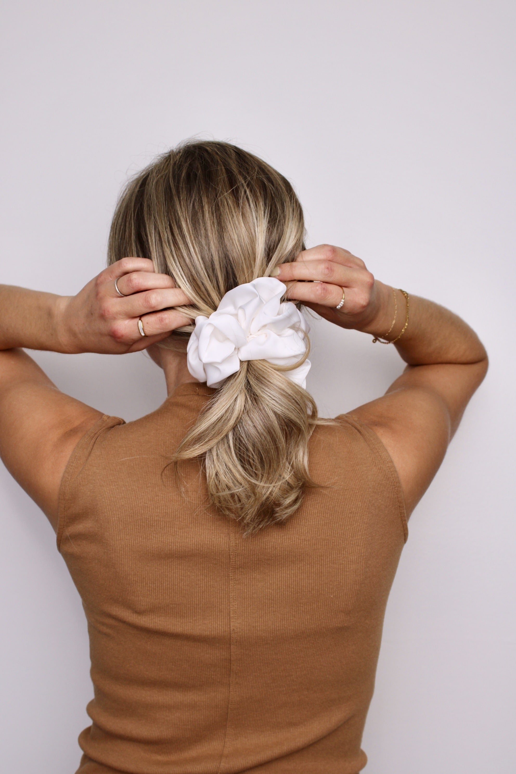 Pure White Satin Scrunchie - ElleaShop