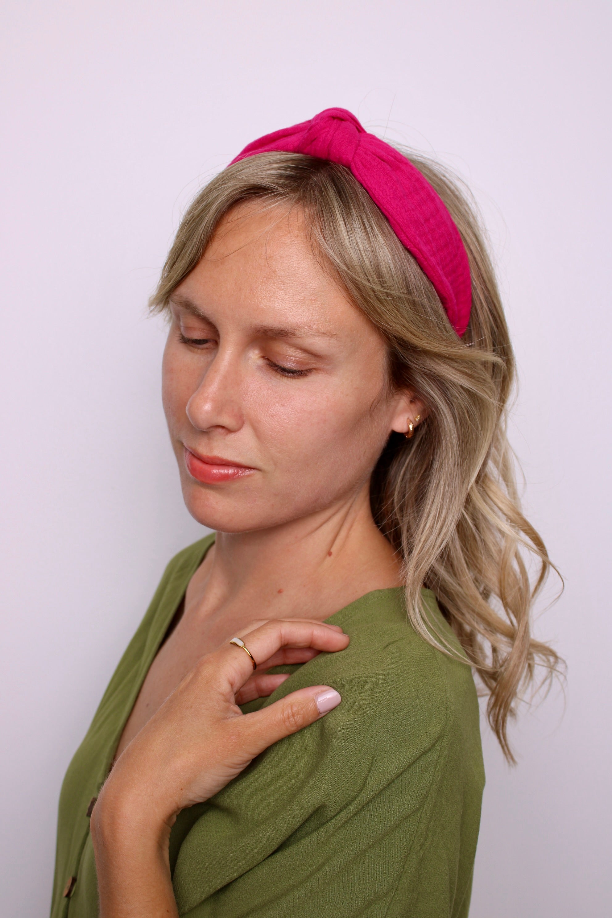 Hot Pink Muslin Knotted Headband - ElleaShop