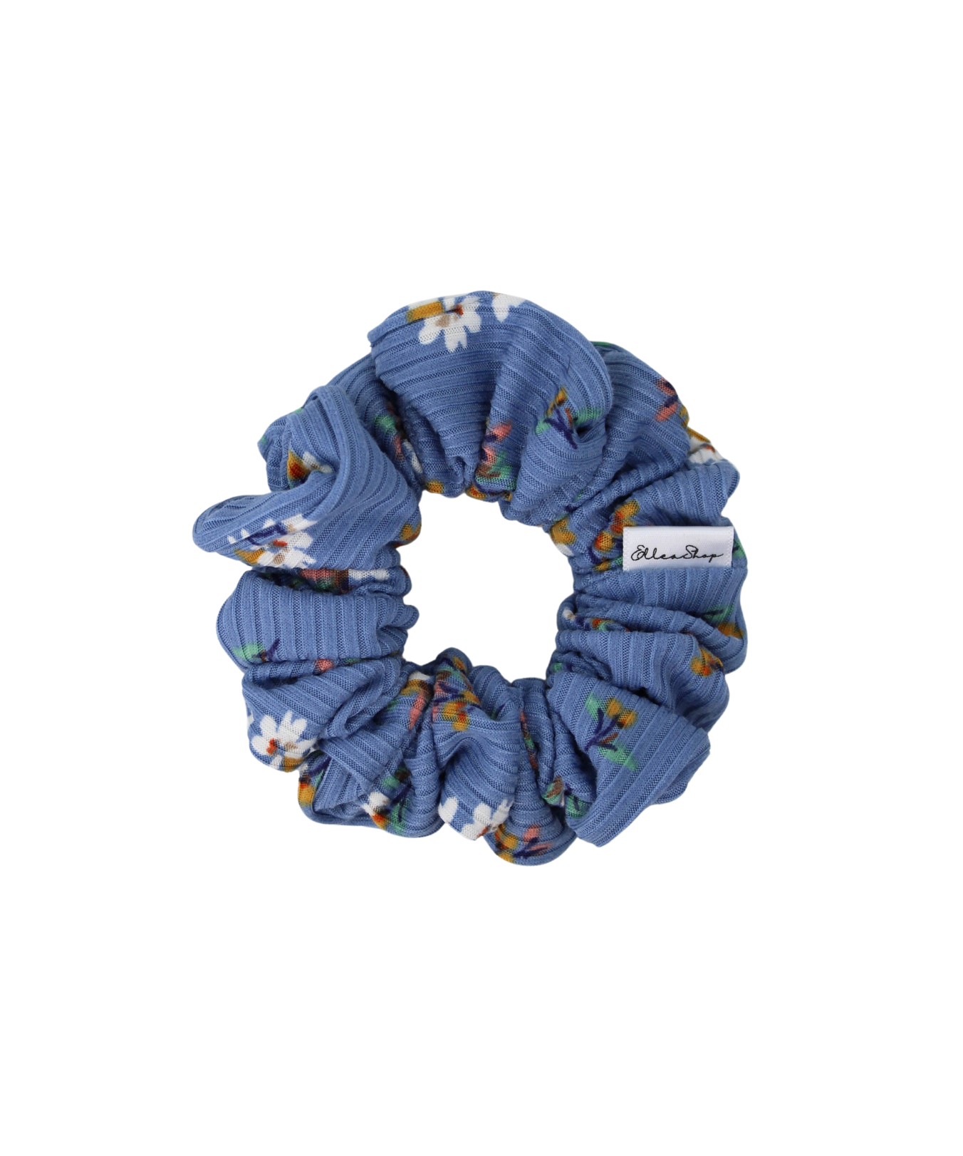 Blue Blossom Ribbed Scrunchie - ElleaShop
