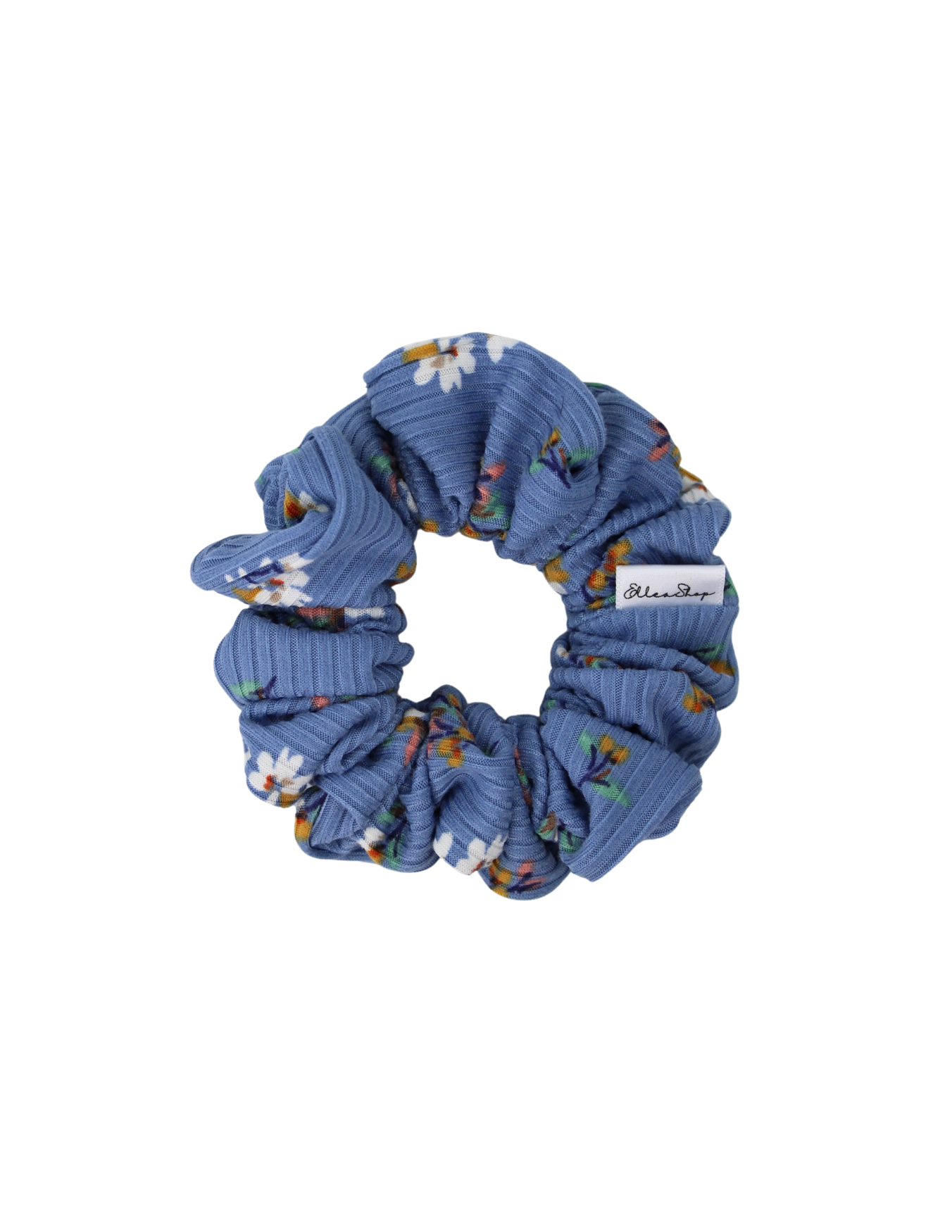 Blue Blossom Ribbed Scrunchie - ElleaShop