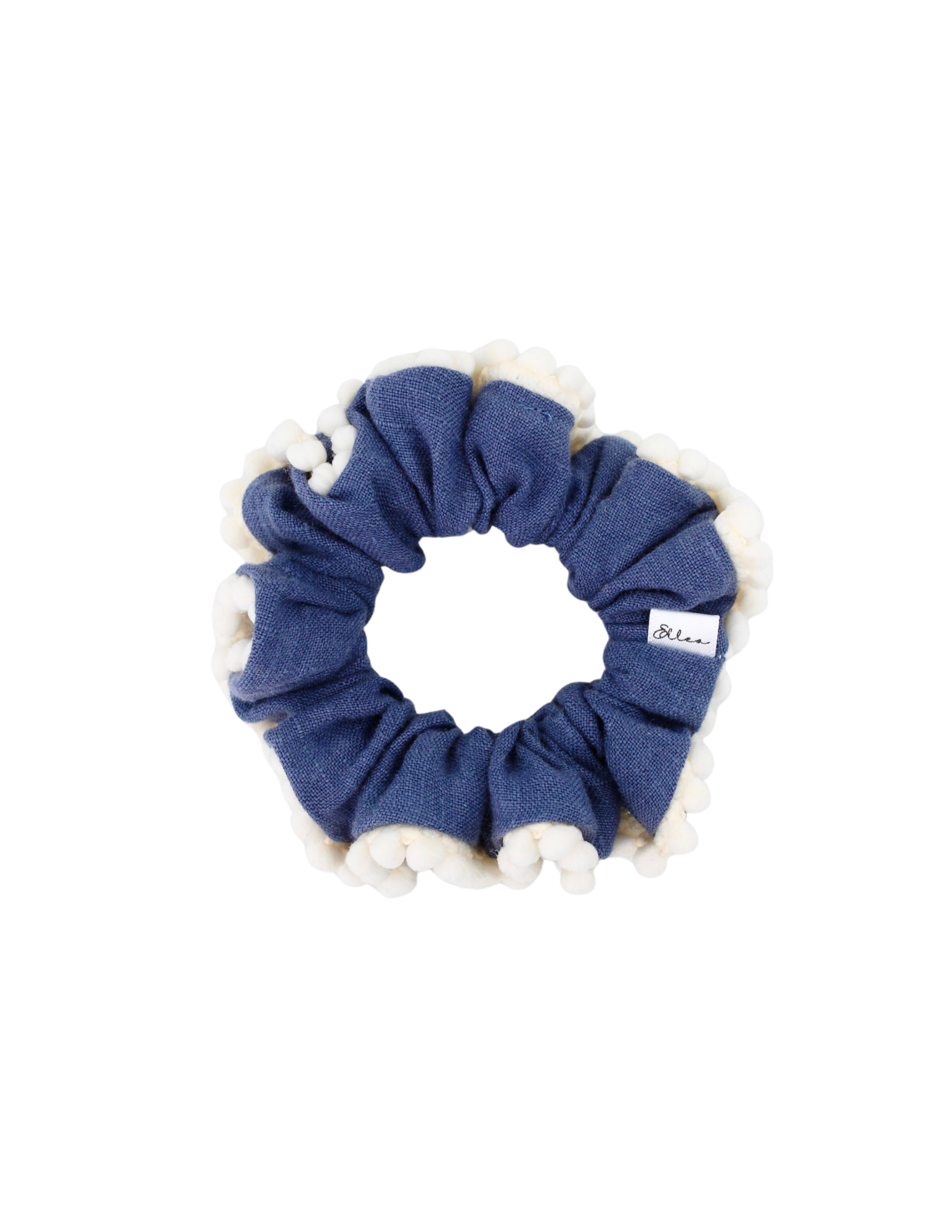 Blueberry Pompom Linen Scrunchie - ElleaShop