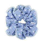 Blue Gingham Pom Pom Scrunchie - ElleaShop