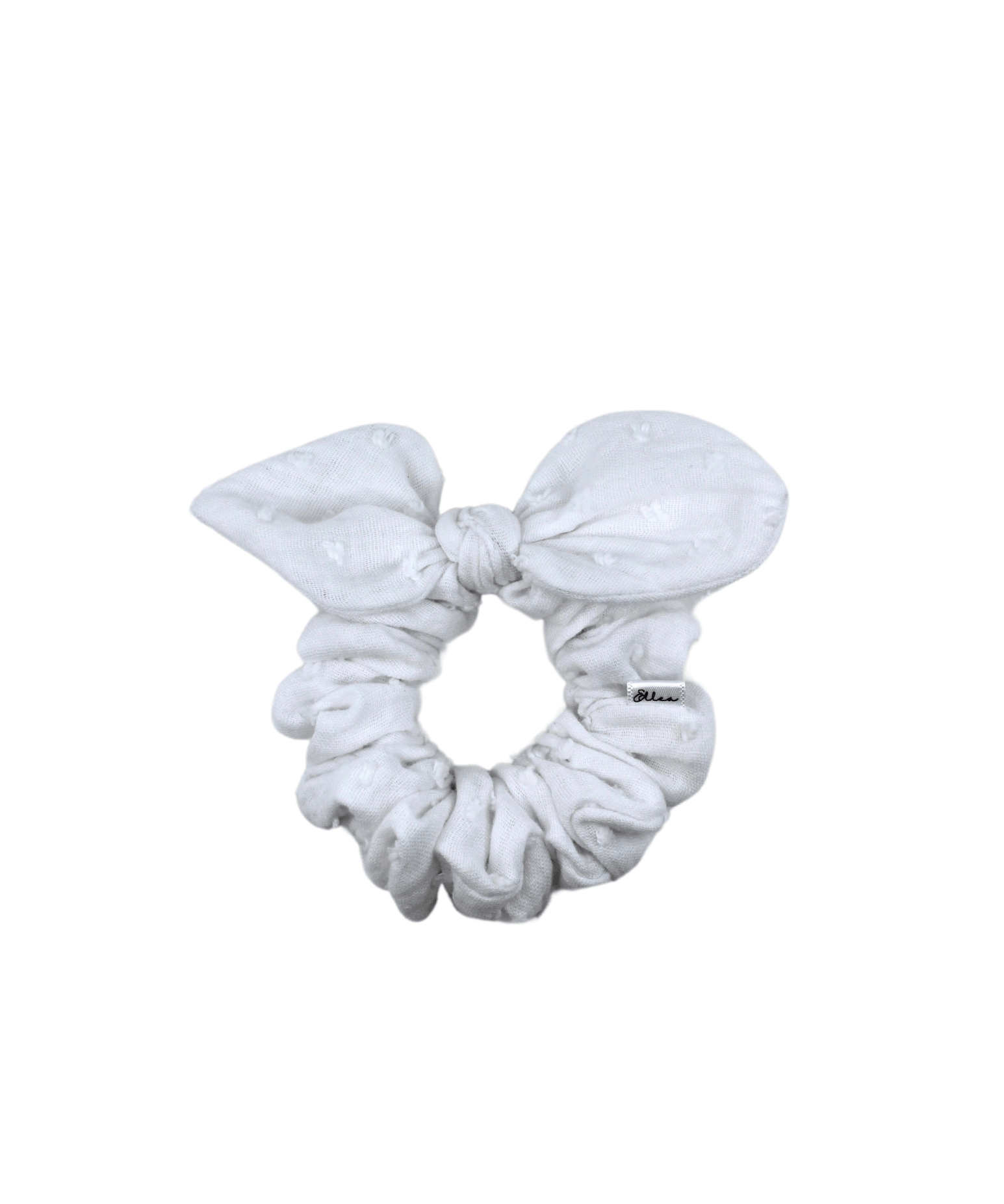 White Swiss Dot Bow  Scrunchie