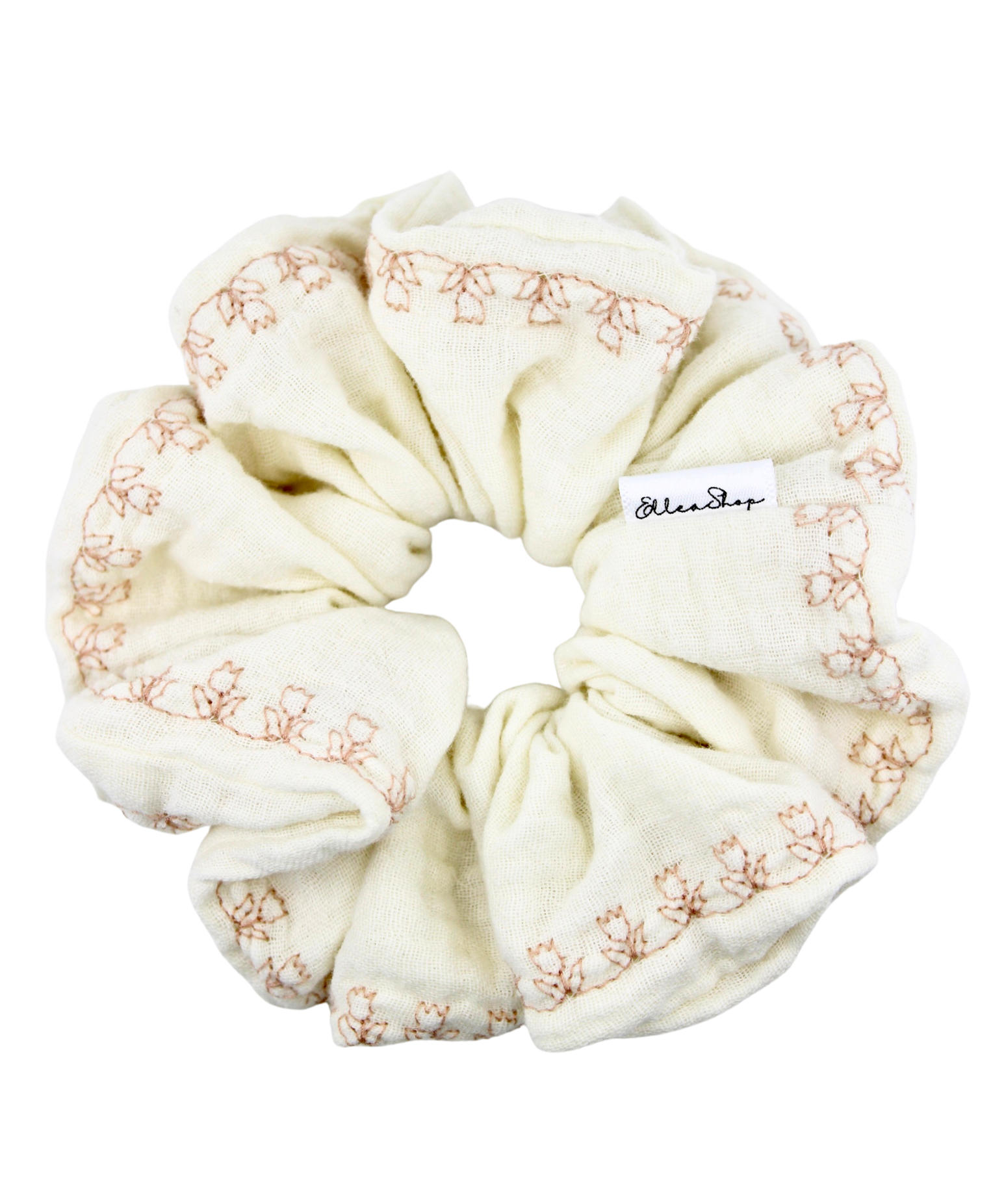 Ivory Stitch Roses Scrunchie - ElleaShop