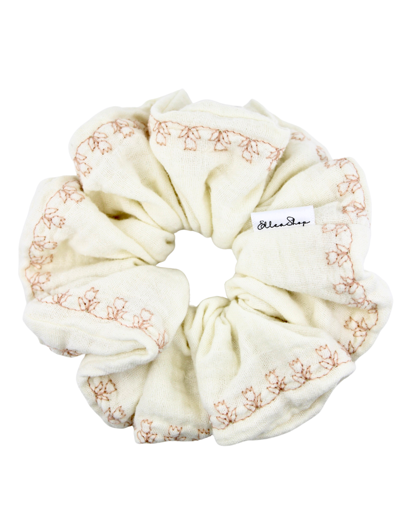 Ivory Stitch Roses Scrunchie - ElleaShop