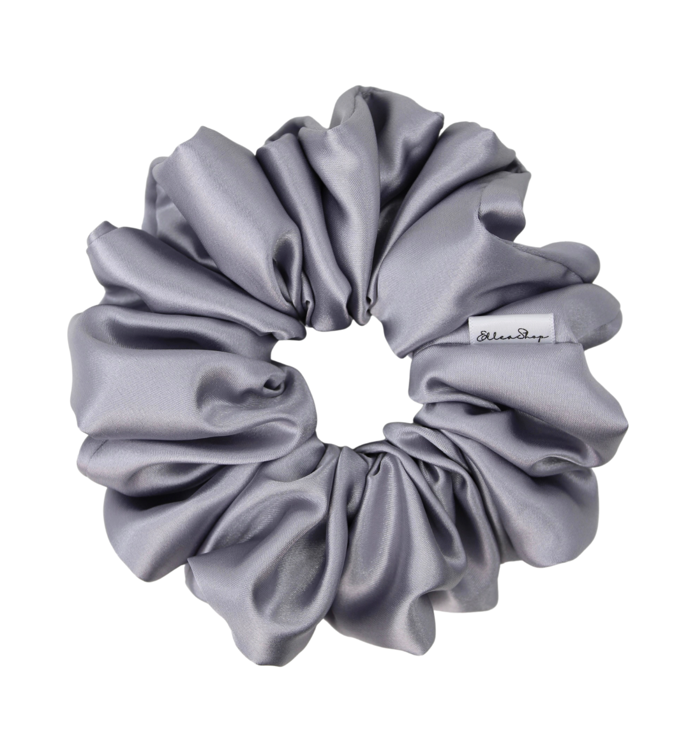 Silver Shiny Satin Scrunchie - ElleaShop