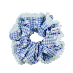 Blue Gingham Pom Pom Scrunchie - ElleaShop