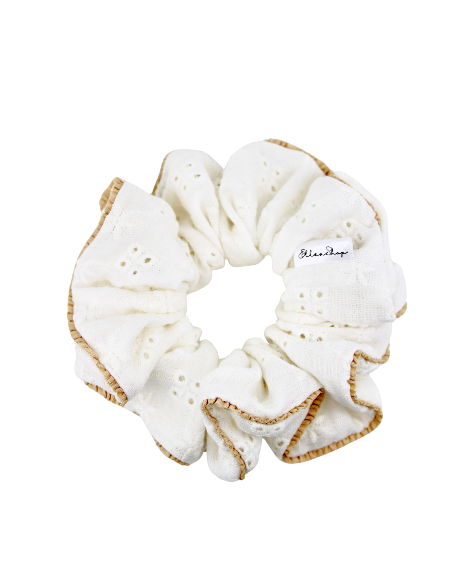 Ivory Eyelet Muslin Scrunchie - ElleaShop
