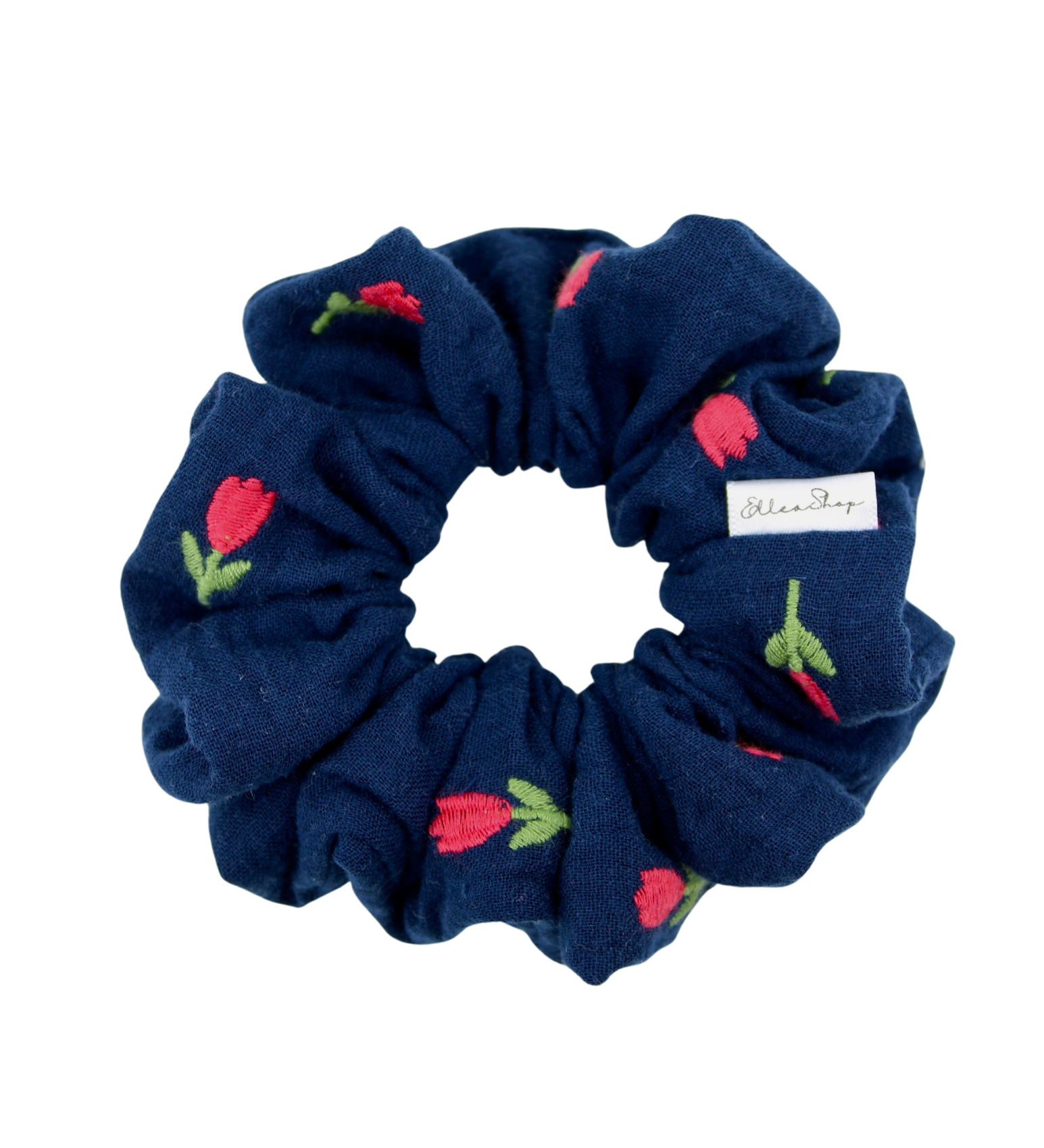 Embroidered Tulips Muslin Scrunchie - ElleaShop