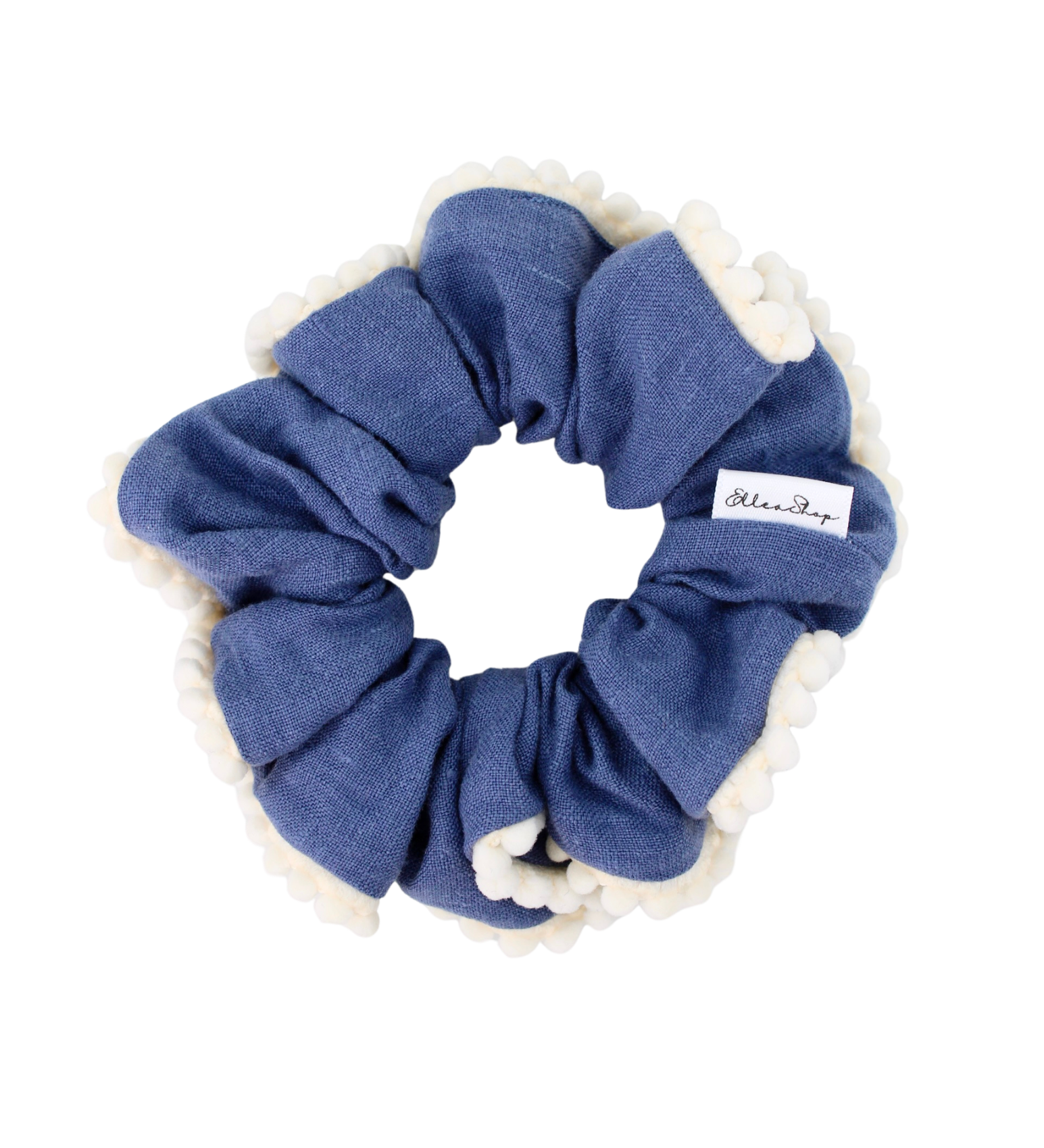 Blueberry Pompom Linen Scrunchie - ElleaShop