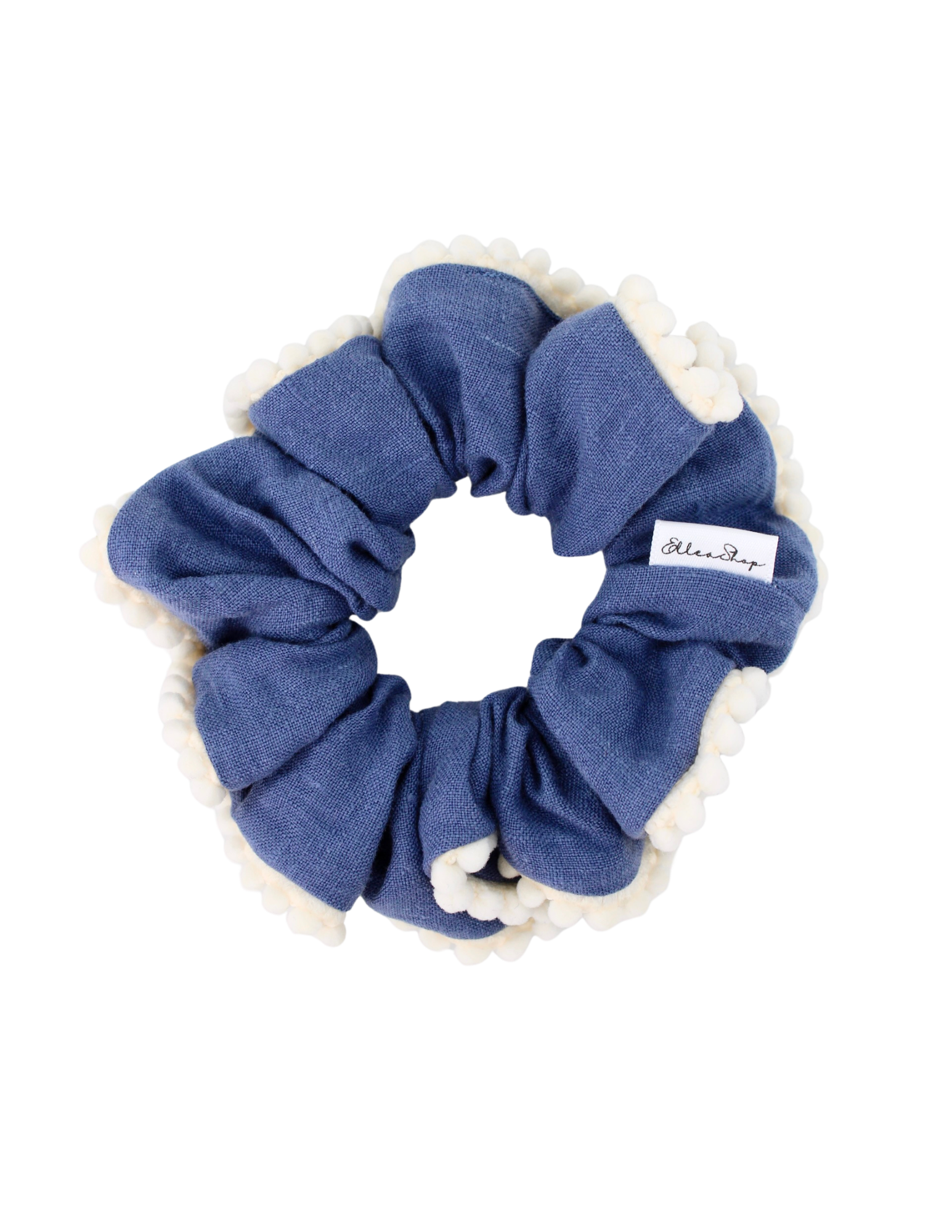 Blueberry Pompom Linen Scrunchie - ElleaShop