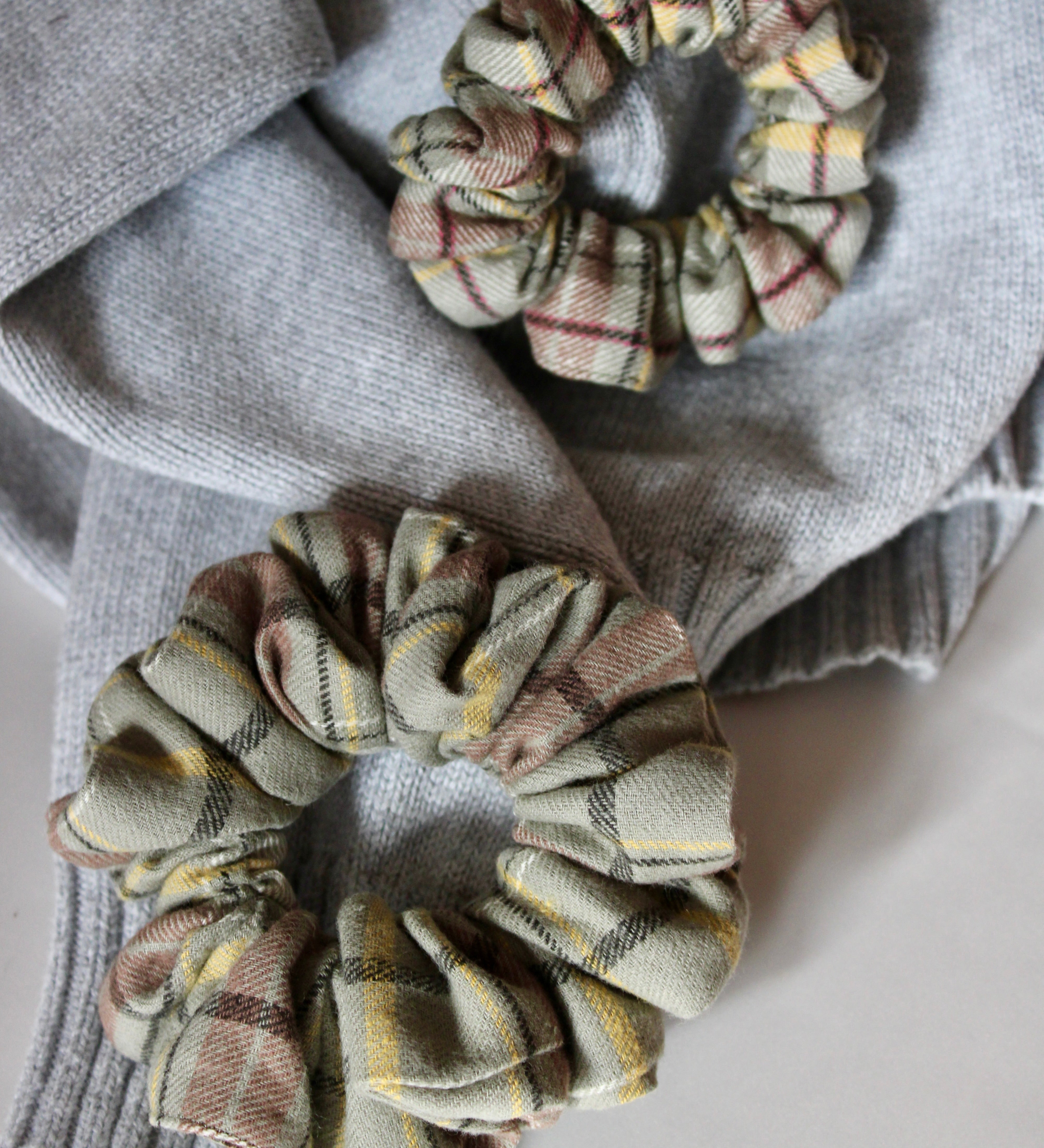 Olive Plaid Scrunchie - ElleaShop