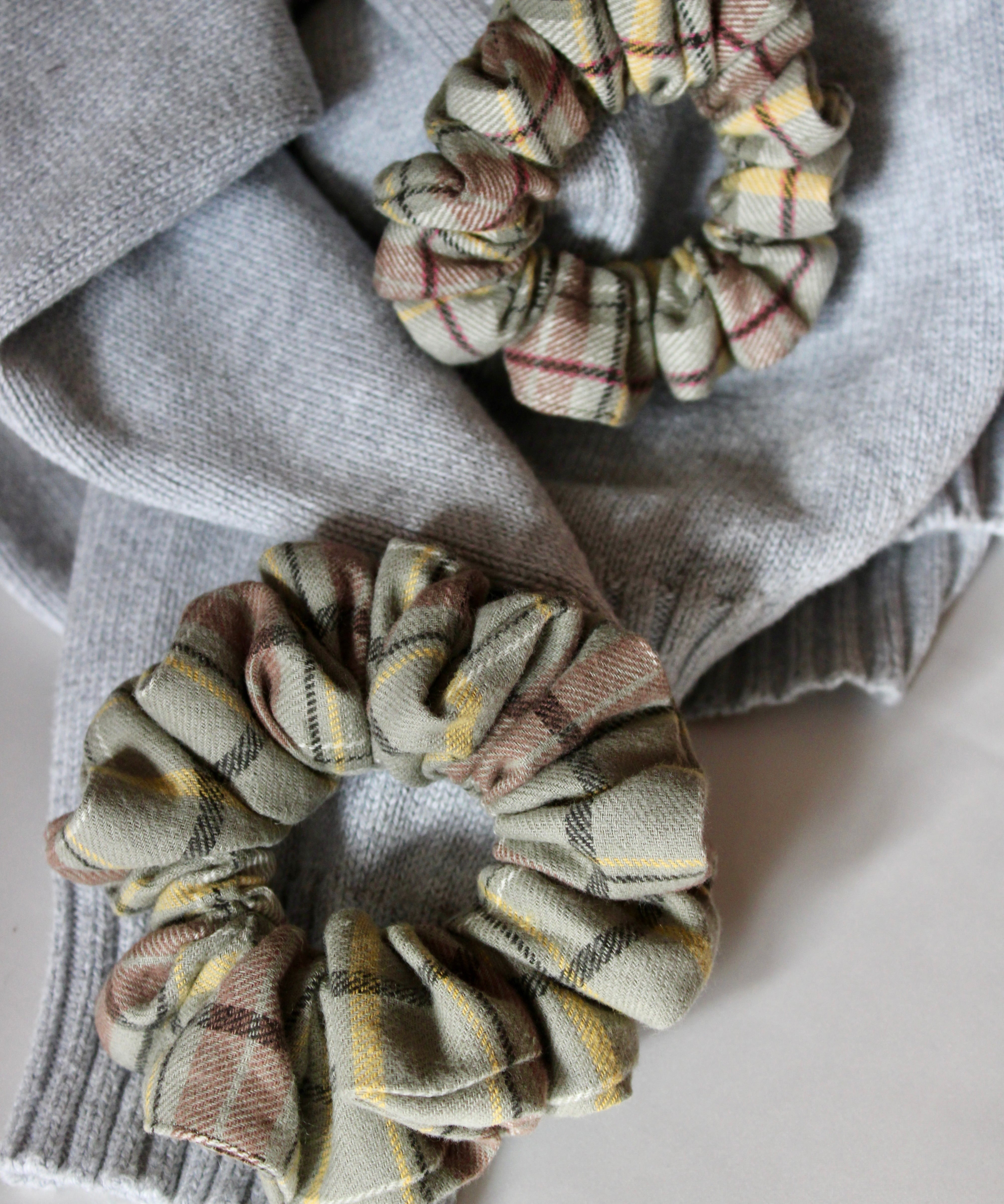 Olive Plaid Scrunchie - ElleaShop