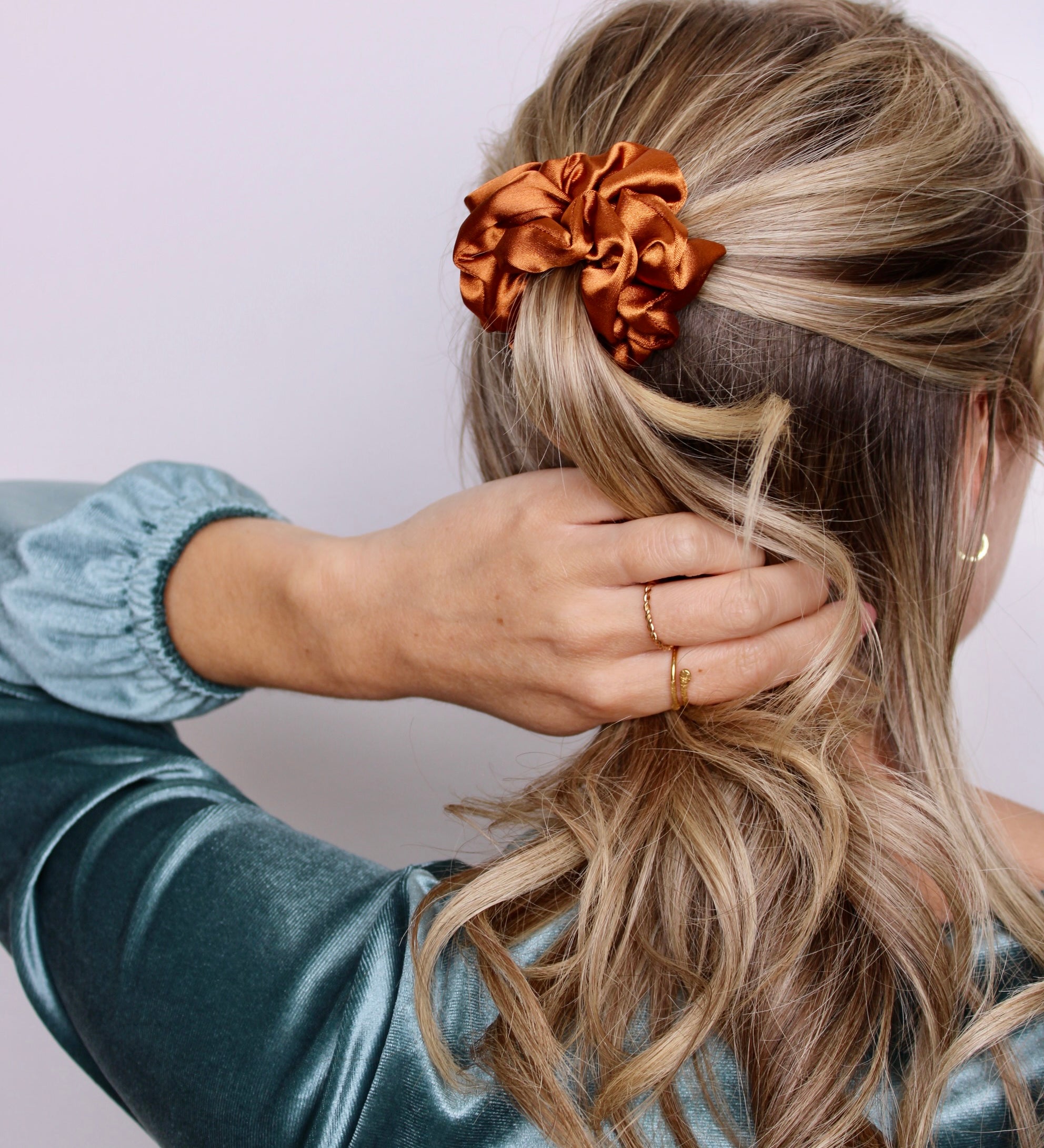 Copper Shiny Satin Scrunchie - ElleaShop