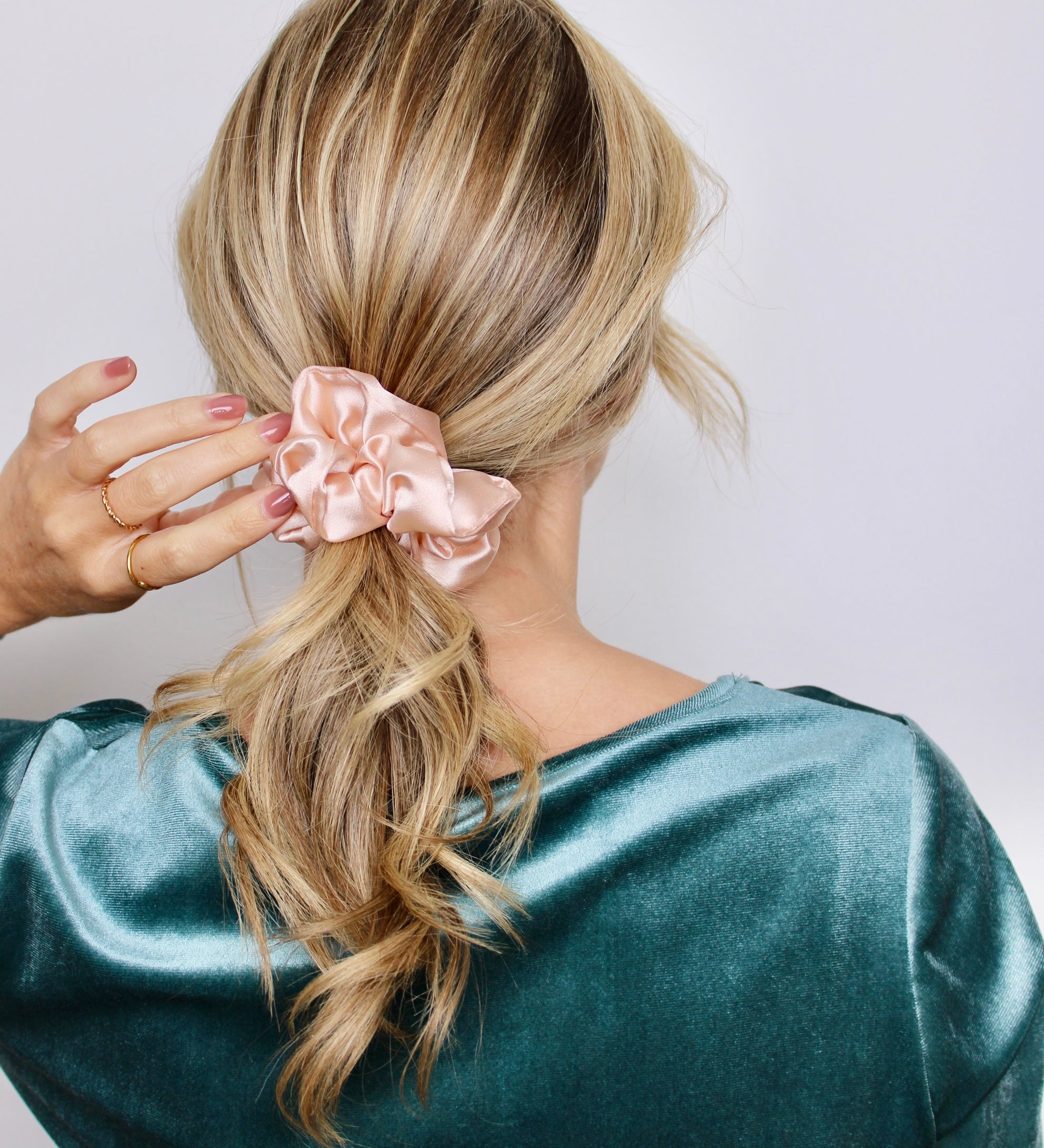 Frosted Peach Shiny Satin Scrunchie - ElleaShop