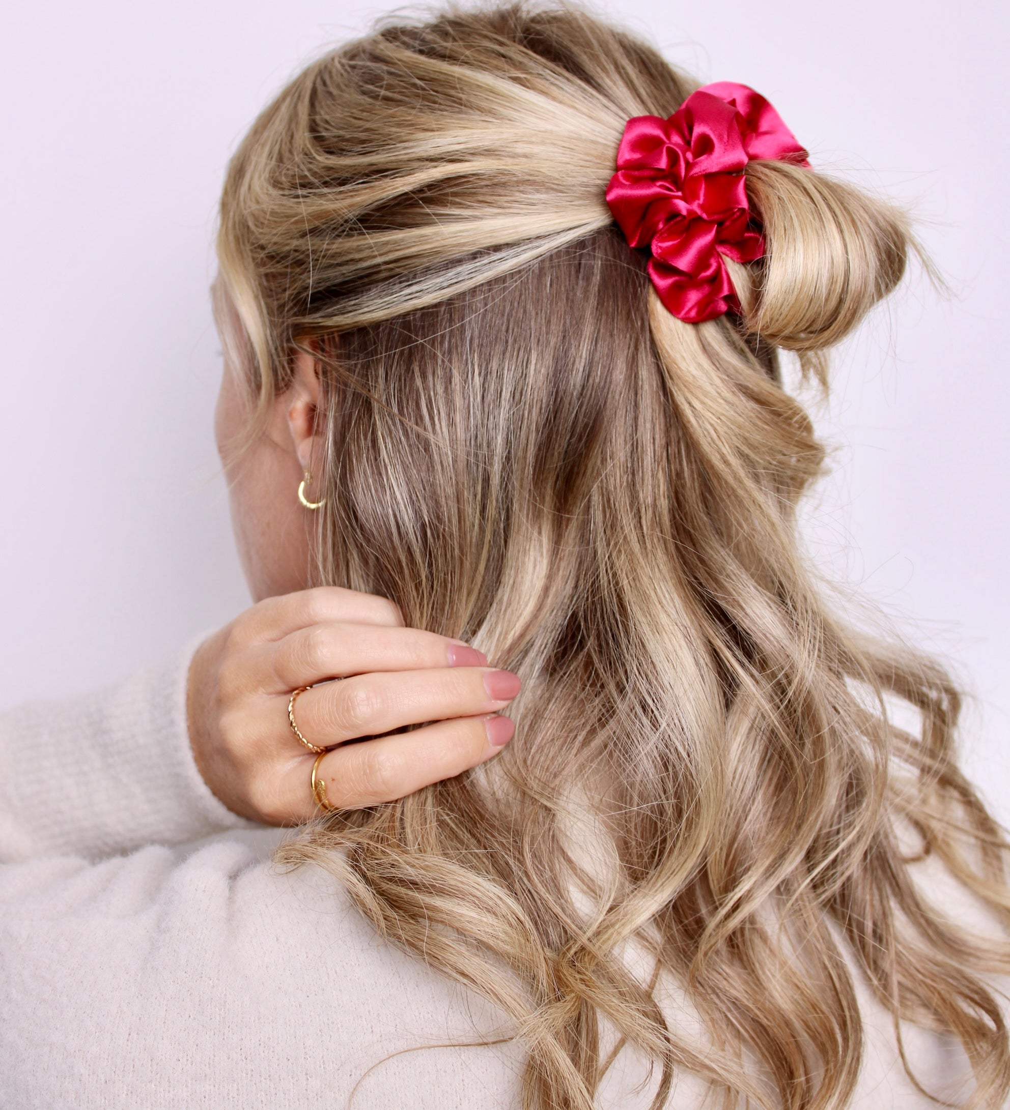 Cherry Red Shiny Satin Scrunchie - ElleaShop
