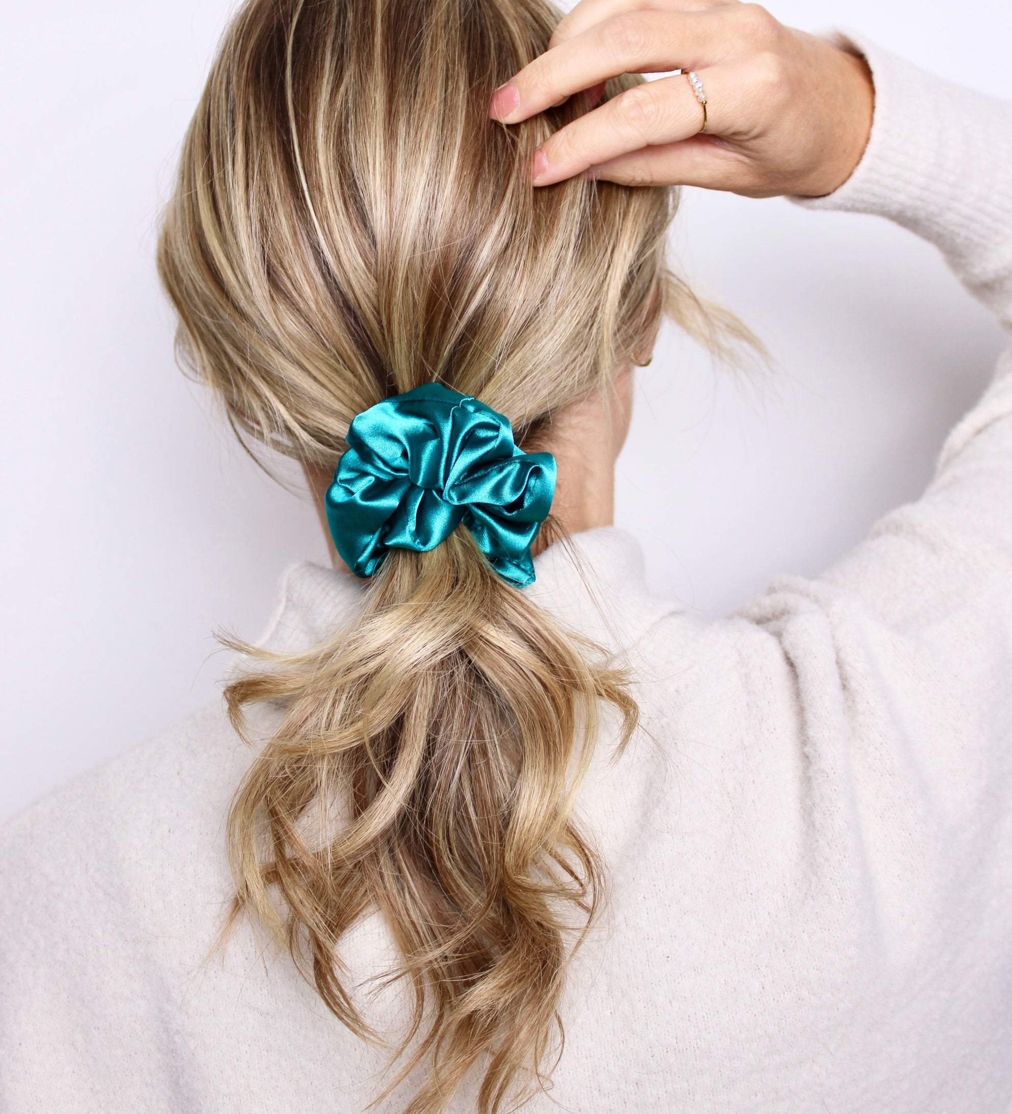 Azure Shiny Satin Scrunchie - ElleaShop