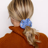 Blue Blossom Ribbed Scrunchie - ElleaShop