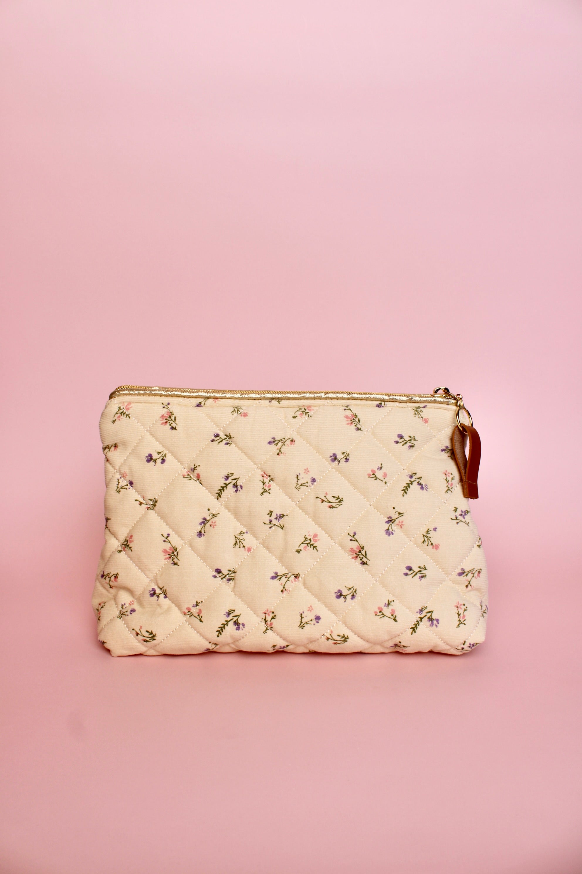 Quilted Flowers Triangular Makeup Pouch - ElleaShop