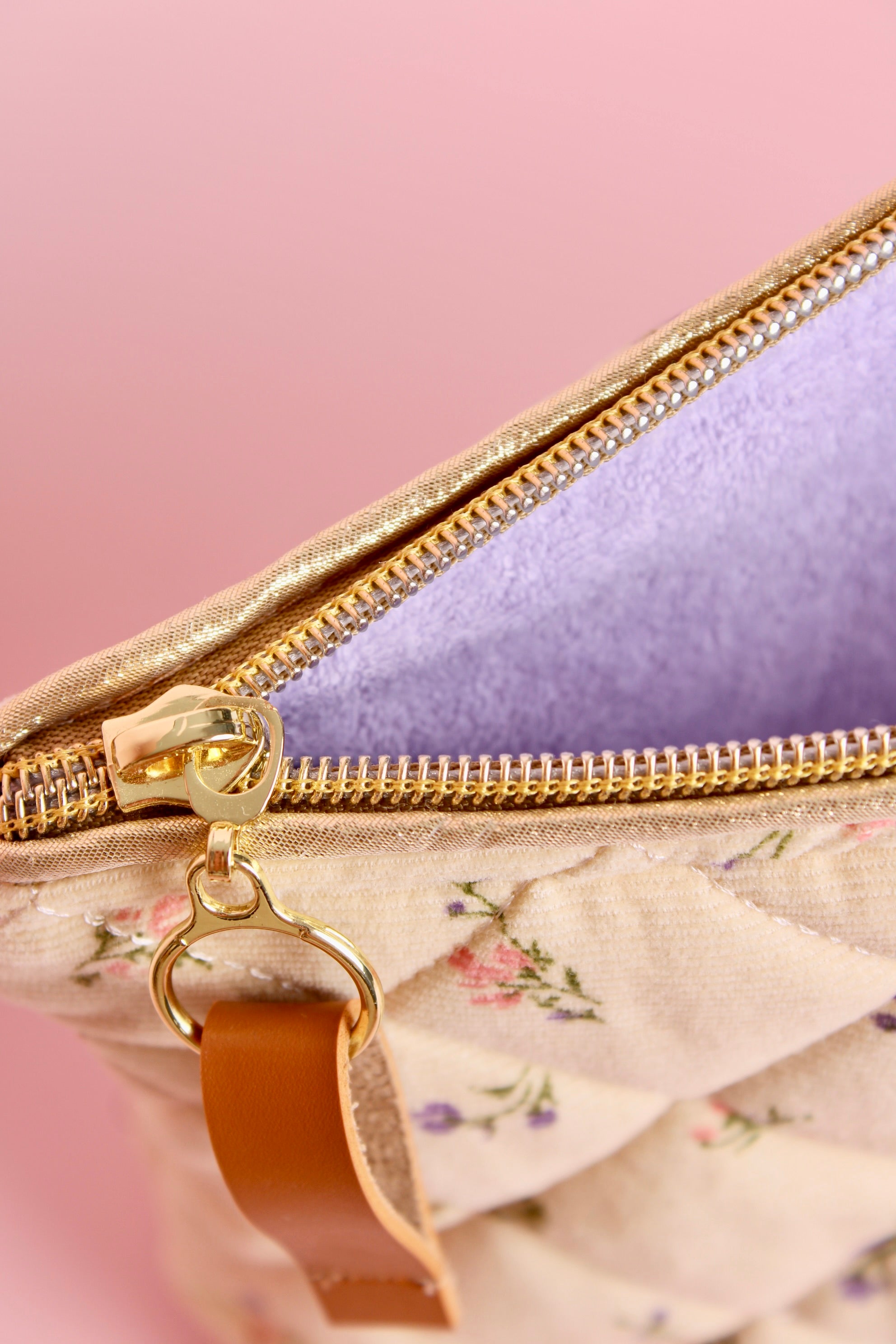 Quilted Flowers Triangular Makeup Pouch - ElleaShop