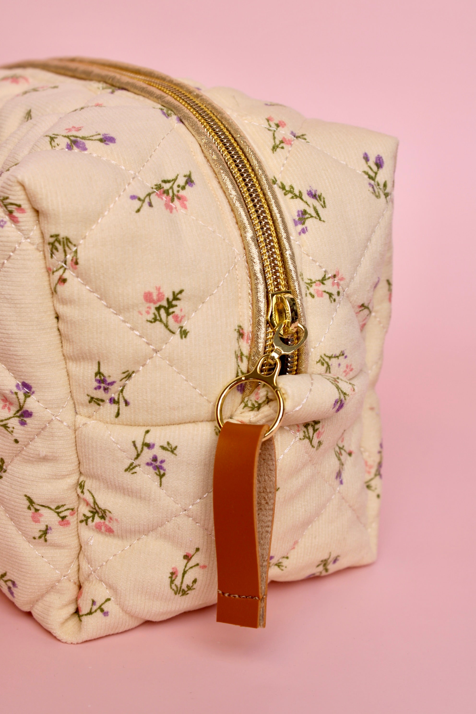 Quilted Flowers Boxy Makeup Pouch - ElleaShop