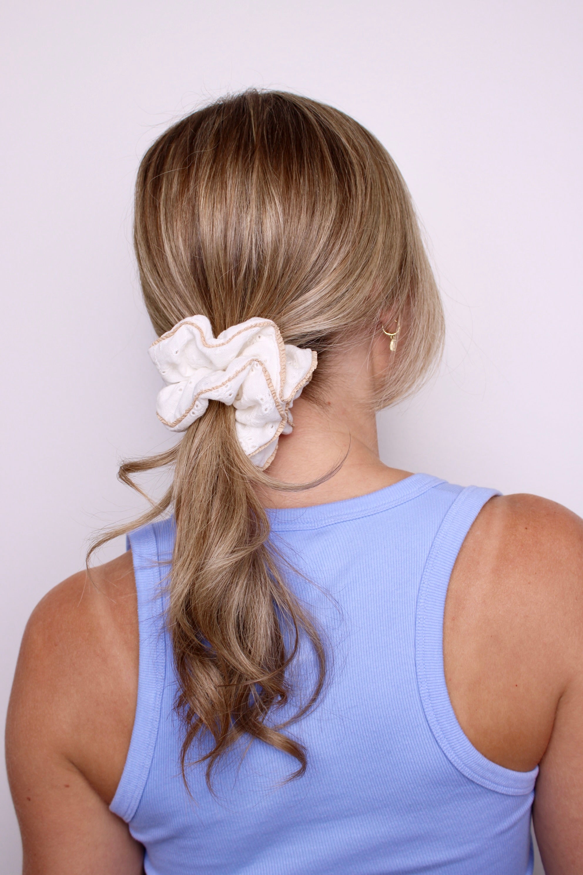 Ivory Eyelet Muslin Scrunchie - ElleaShop