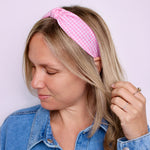 Pink Checkered Knotted Headband - ElleaShop