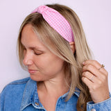 Pink Checkered Knotted Headband - ElleaShop