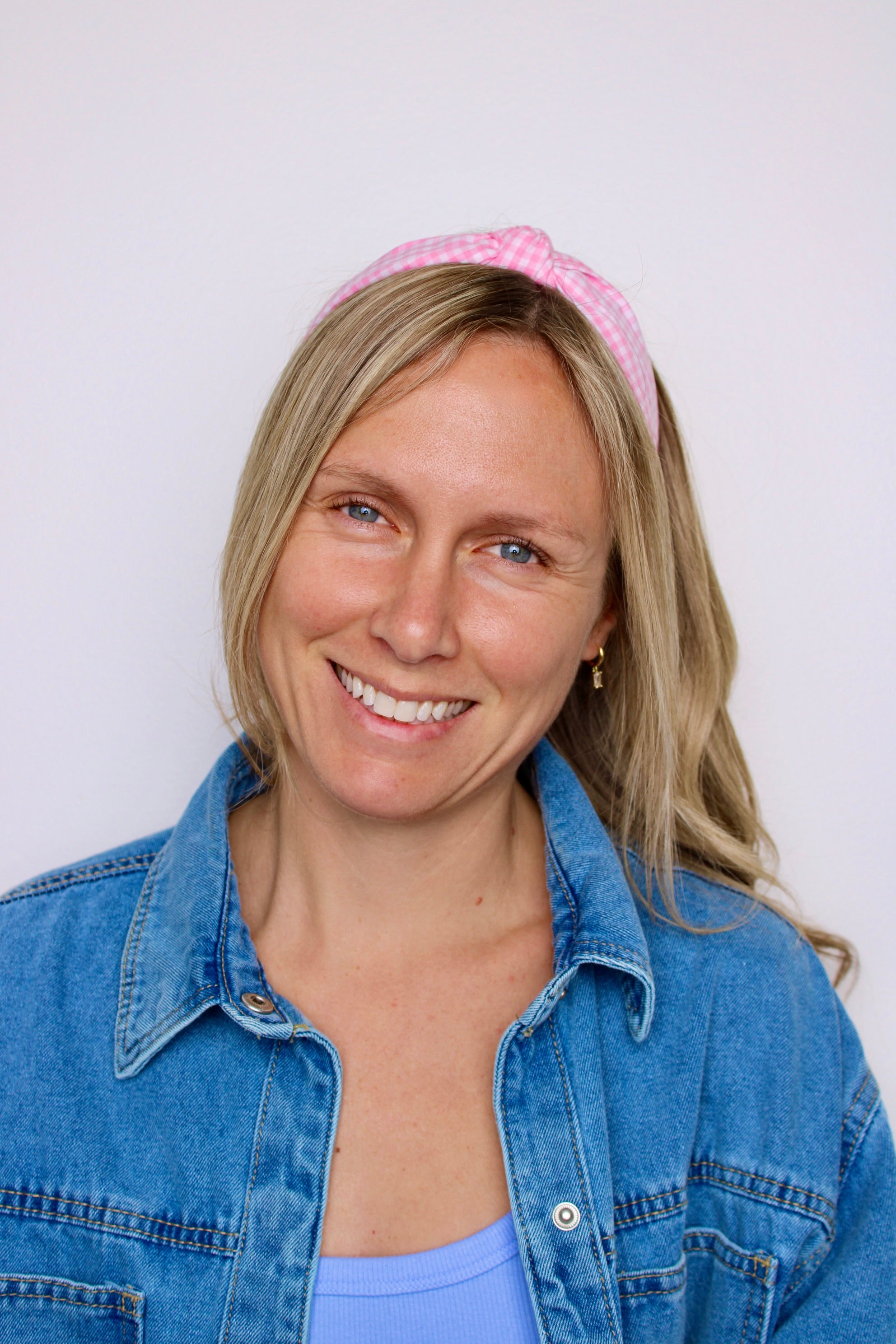 Pink Checkered Knotted Headband - ElleaShop