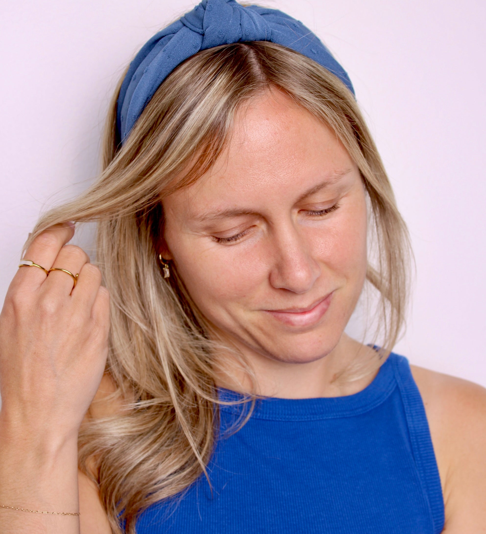 Blue Swiss Dot Knotted Headband - ElleaShop