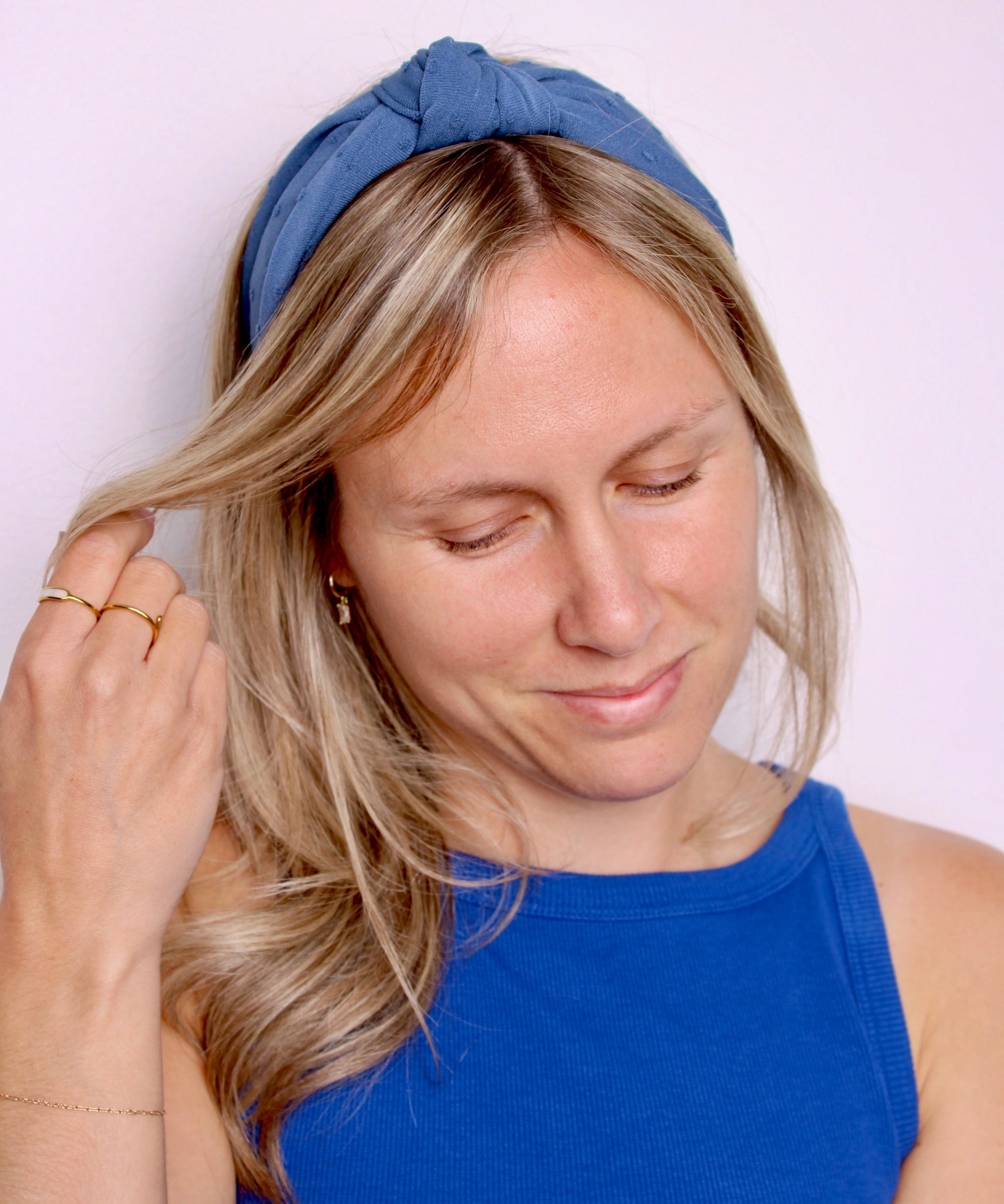 Blue Swiss Dot Knotted Headband - ElleaShop