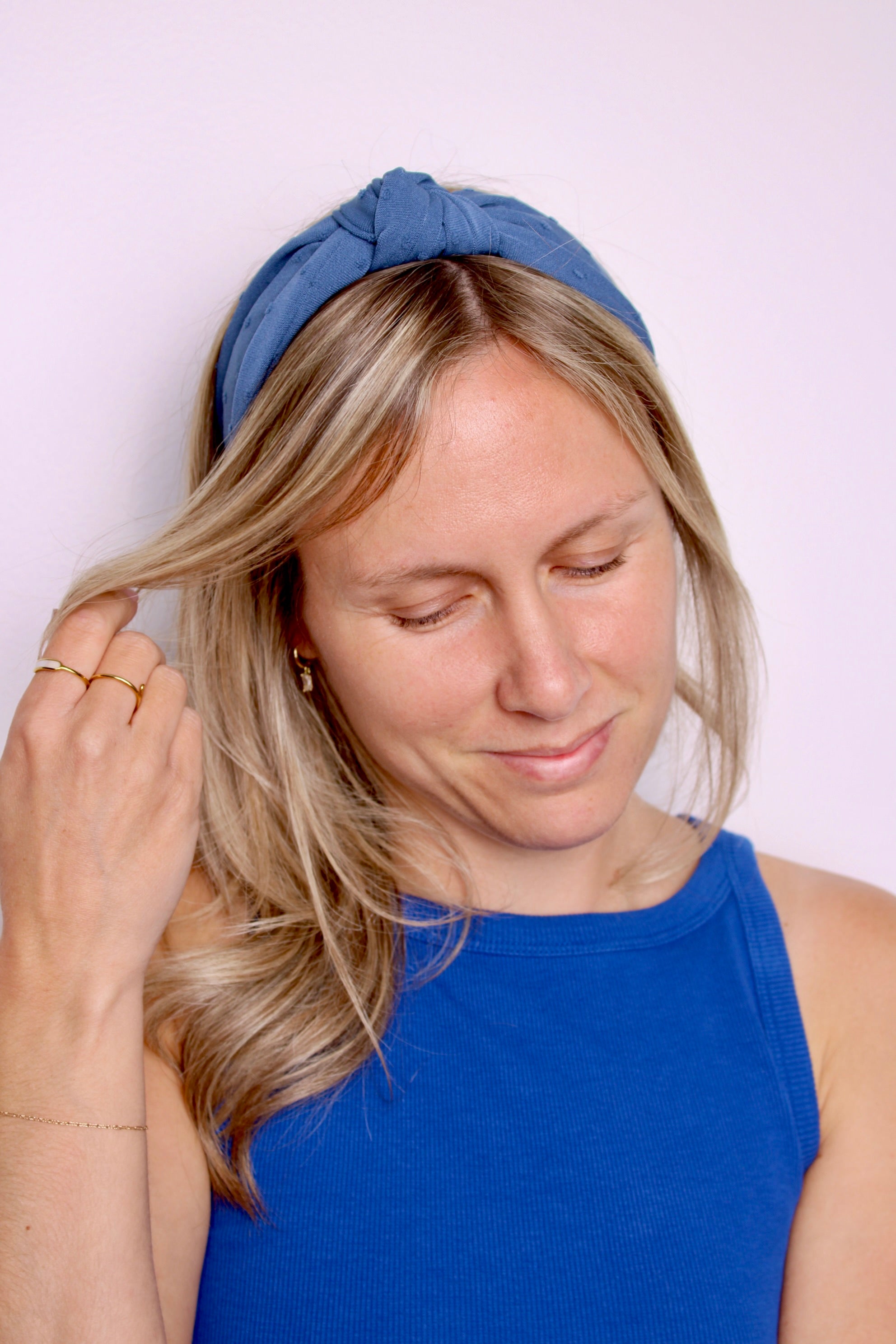 Blue Swiss Dot Knotted Headband - ElleaShop
