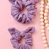 Embroidered Lavender Bow Scrunchie