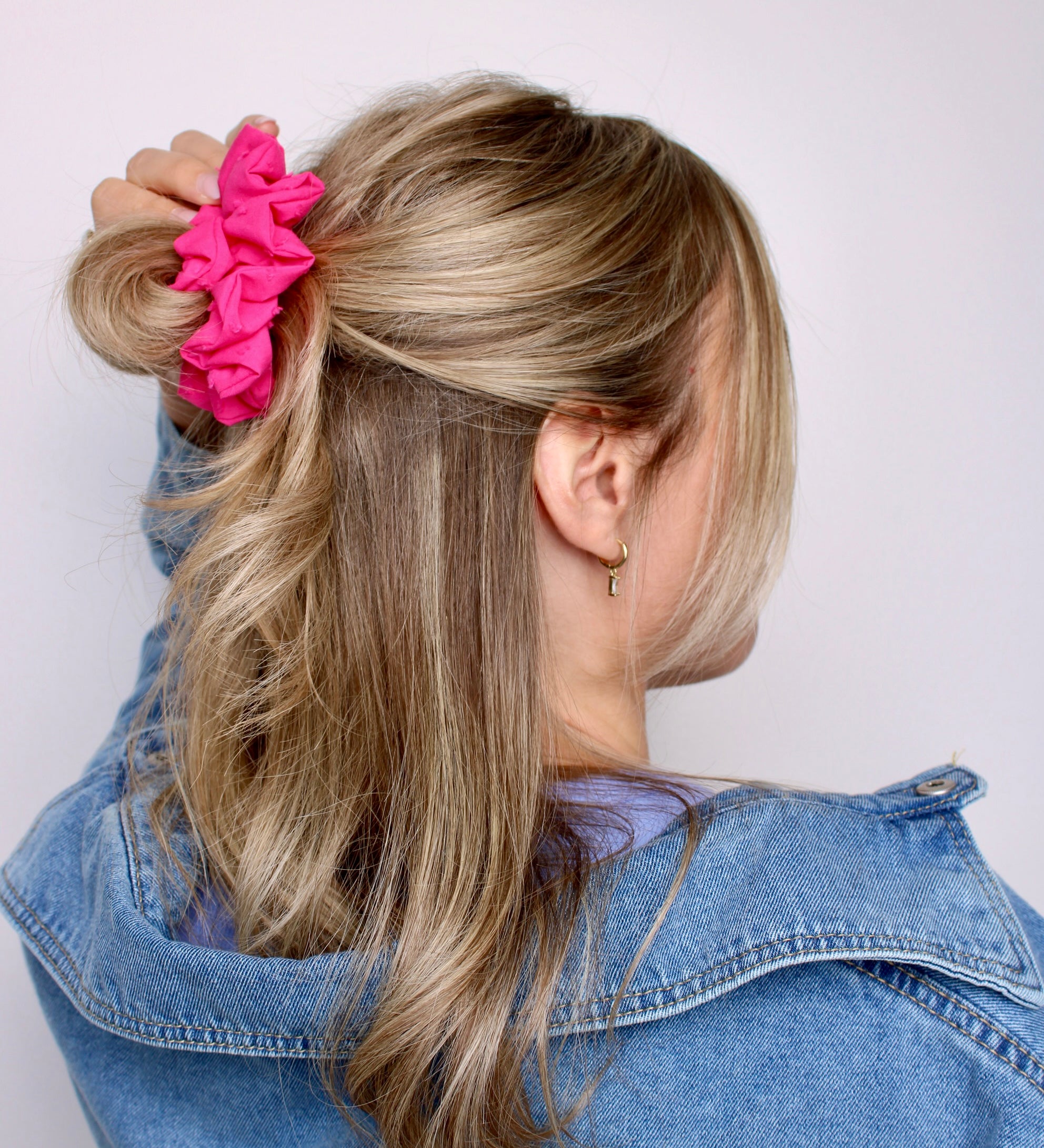 Hot Pink Swiss Dot Scrunchie - ElleaShop