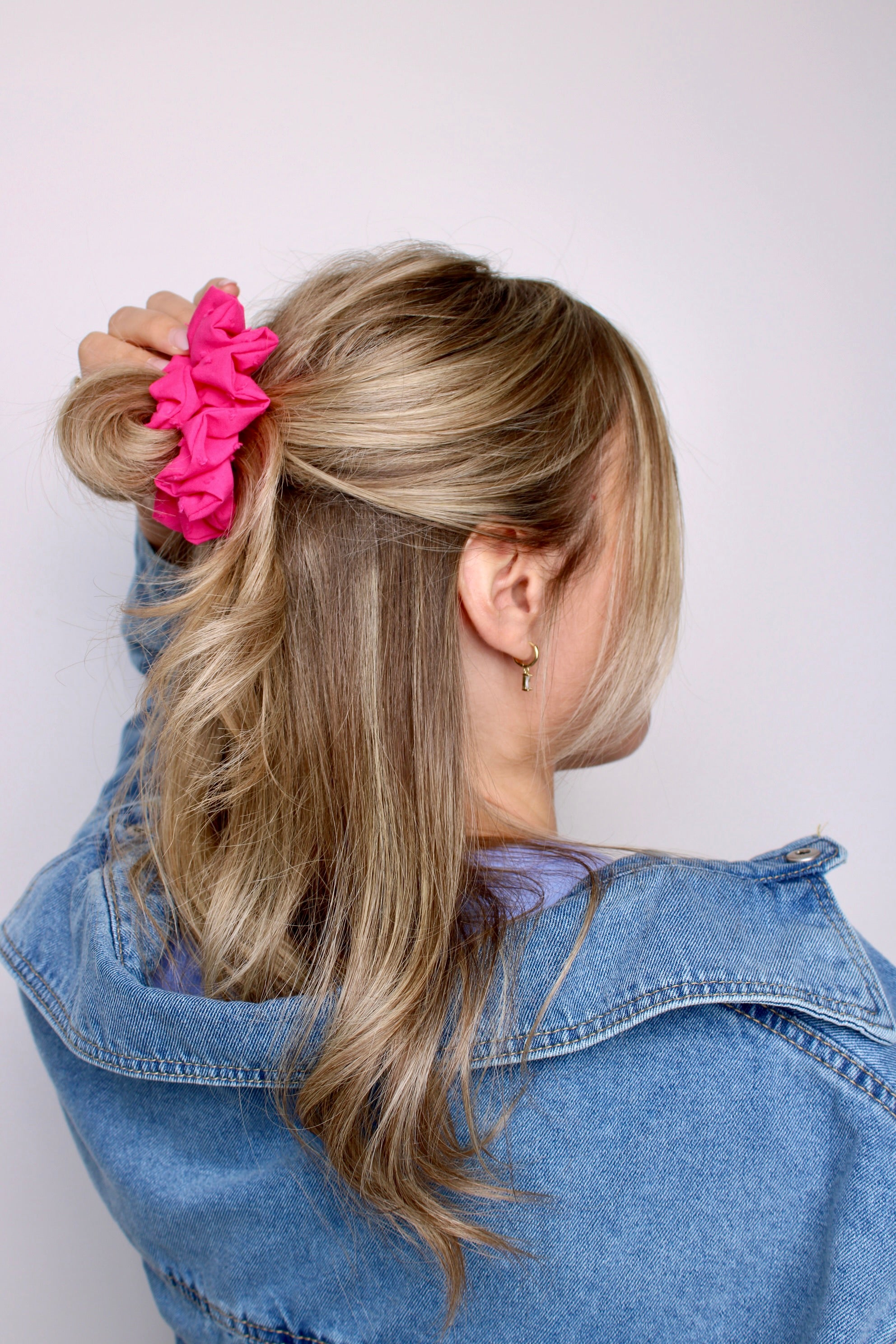 Hot Pink Swiss Dot Scrunchie - ElleaShop