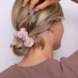 Pink Pastel Embroidered Muslin Scrunchie