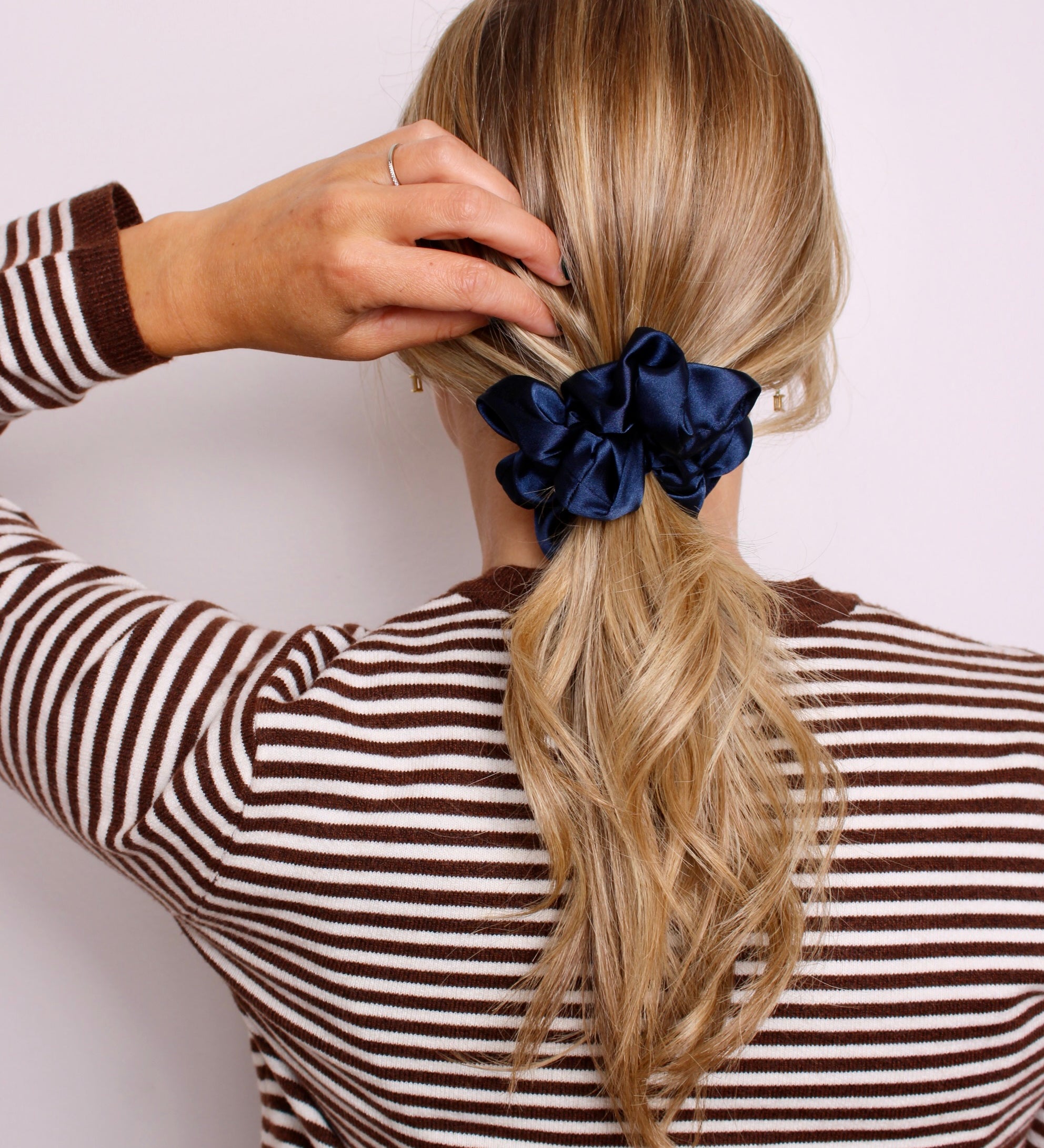 Navy Blue Satin Scrunchie