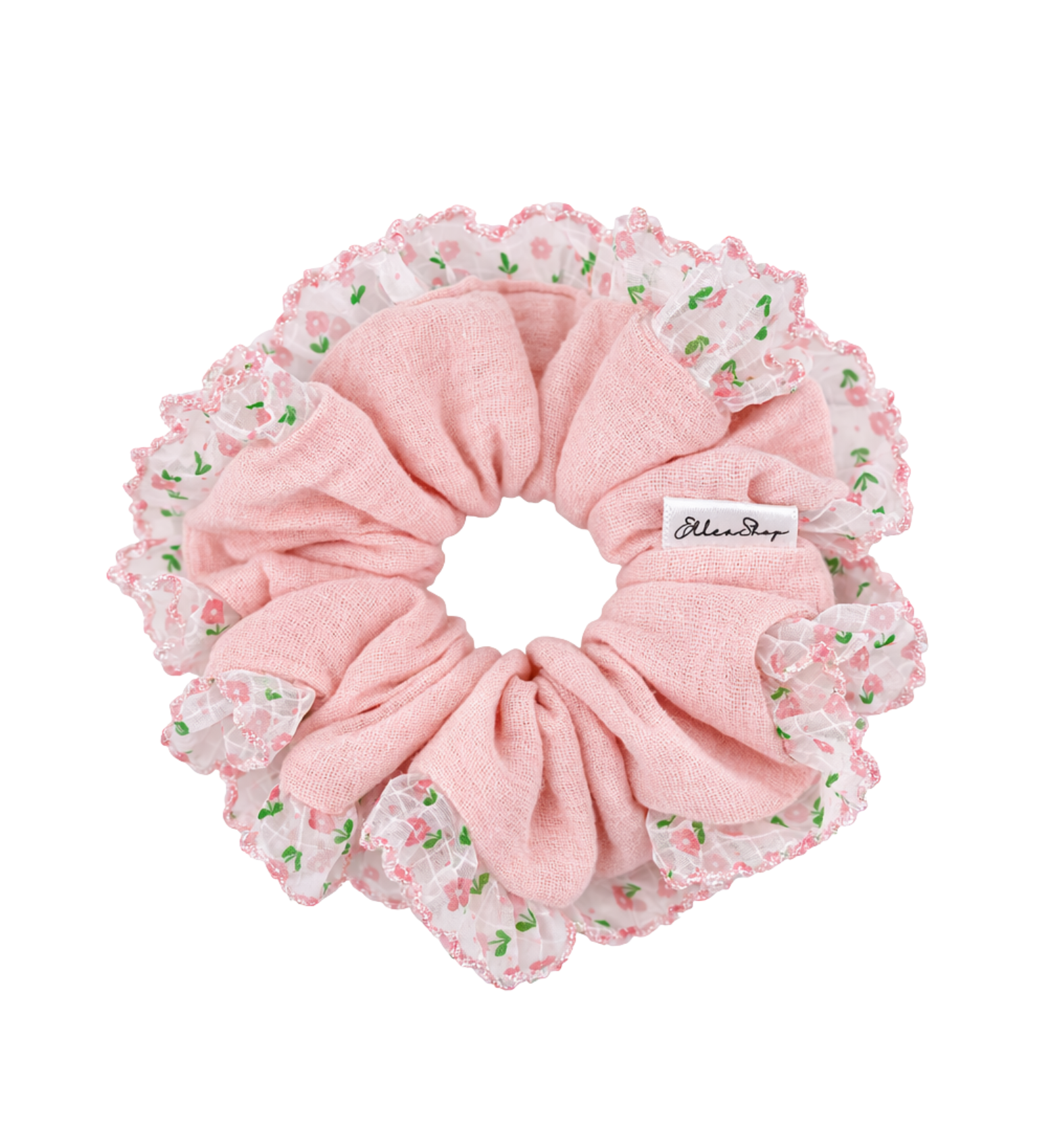 Rosé Ruffle Muslin Scrunchie - ElleaShop