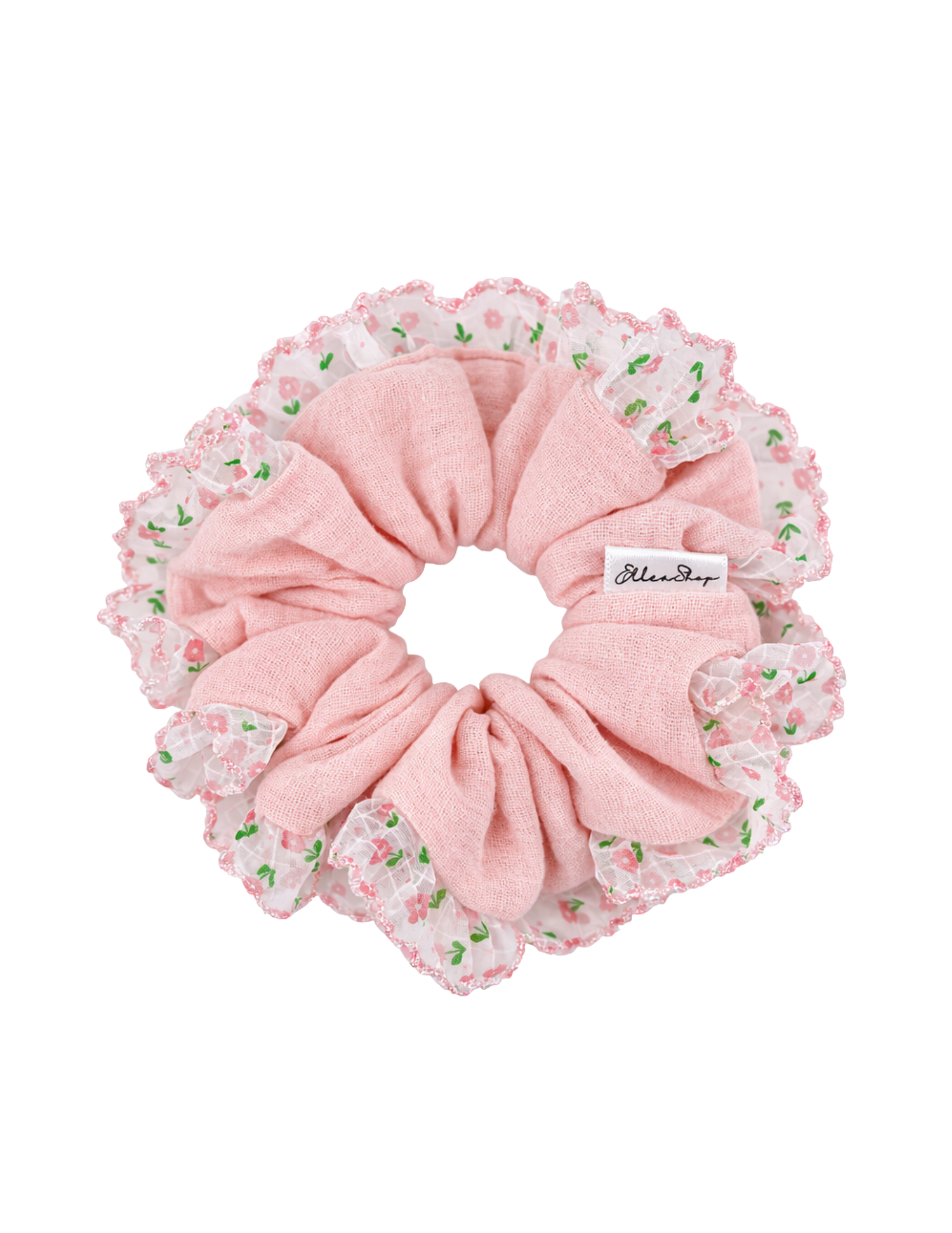 Rosé Ruffle Muslin Scrunchie - ElleaShop